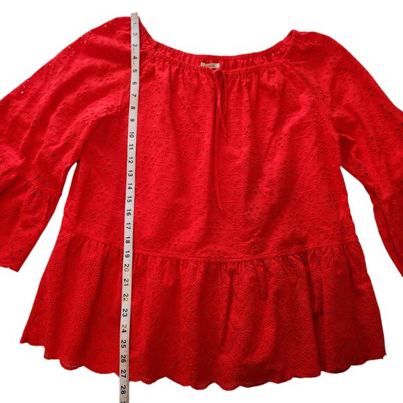 John Mark Red Eyelet Peasant Blouse Top, Cotton, Ruffle Sleeves sz XL - Picture 9 of 12
